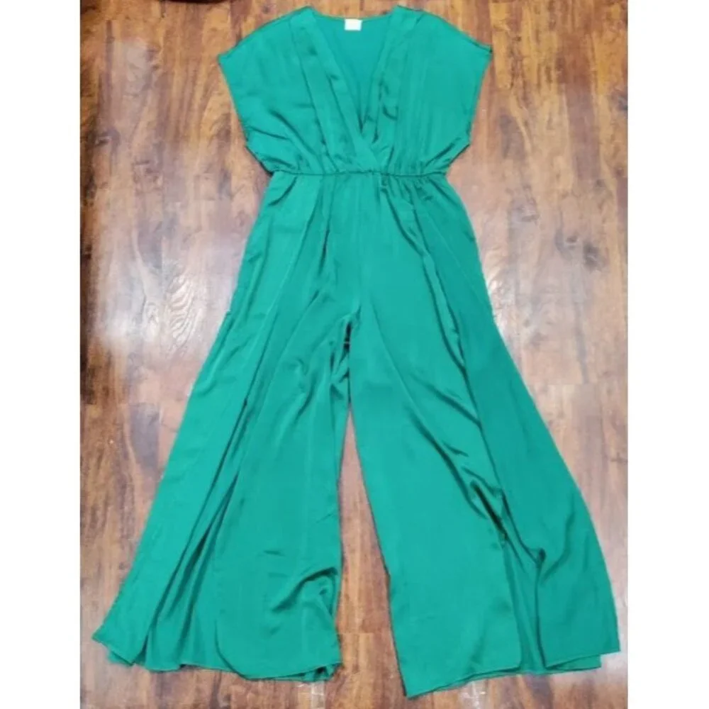 Blue Buttercup Green WideLeg Jumpsuit Whimsy Luxury Lightweight Flowy L Elegant - Picture 2 of 11